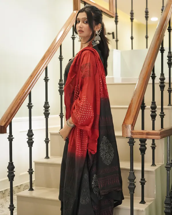 Black_Cotton_Kurta_with_Block_Print_Side_Panels_&_Wide-Leg_Palazzo_Set_|_Jaipur_Trendz