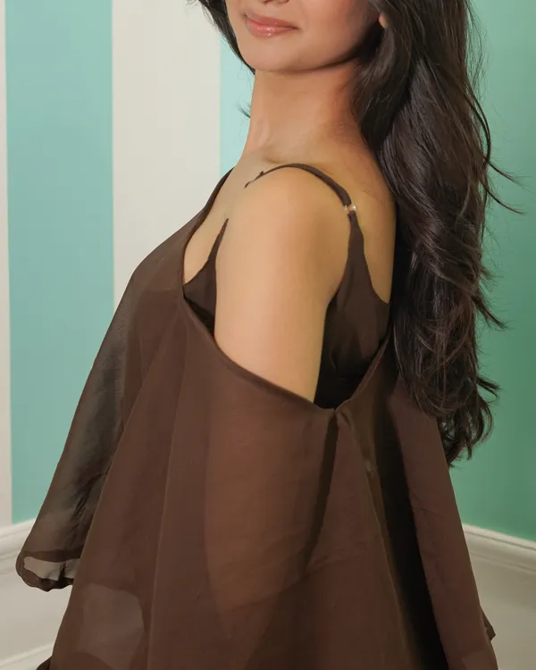 Chocolate_Off-Shoulder_Sheer_Cape_Top_&_Trouser_Set