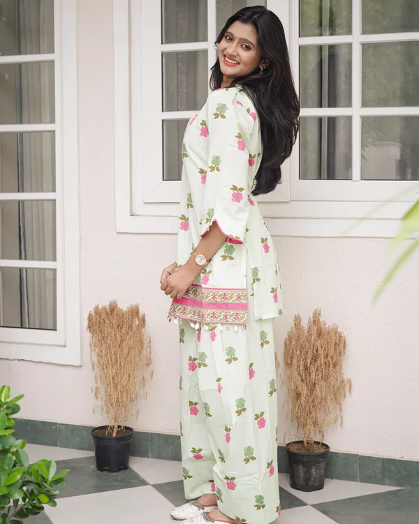 Sage_Green_Floral_Printed_Short_Kurti_with_Farsi_Pants_Co-Ord_Set