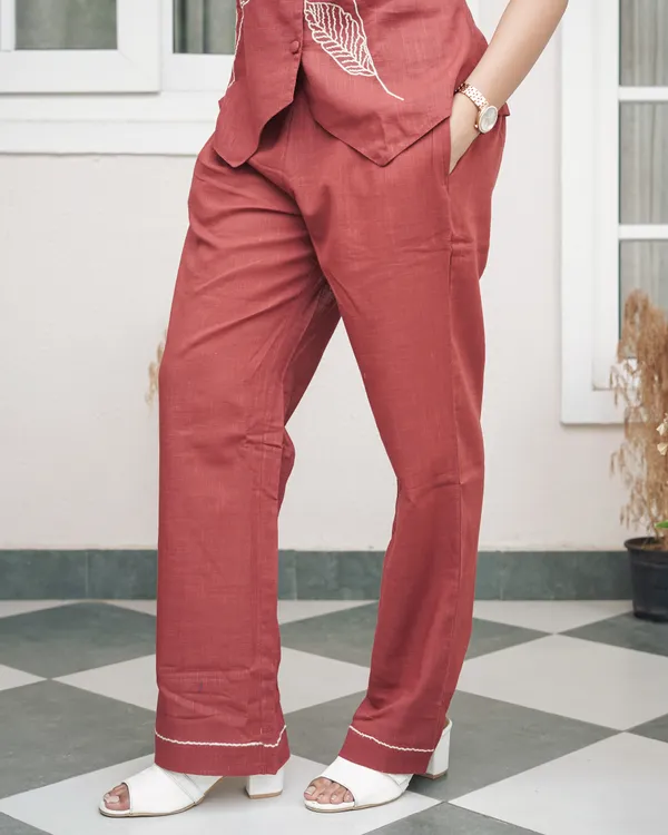Elegance_in_Rust:_Hand-Embroidered_Floral_Linen_Co-Ord_Set