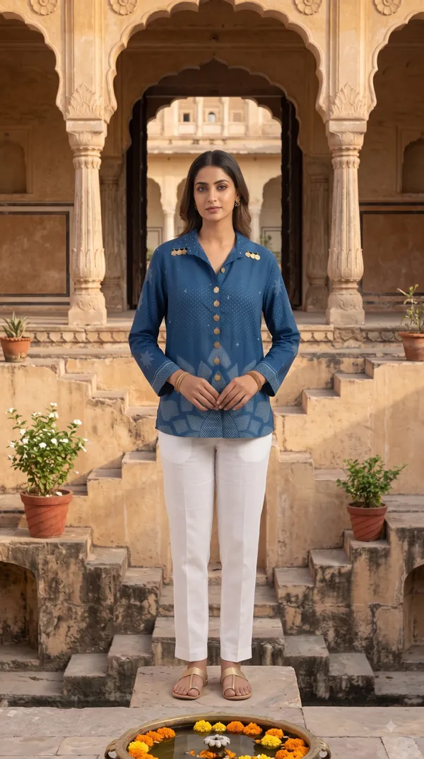 Ethnic_Blue_Crape_Bandhani_Printed_shirt