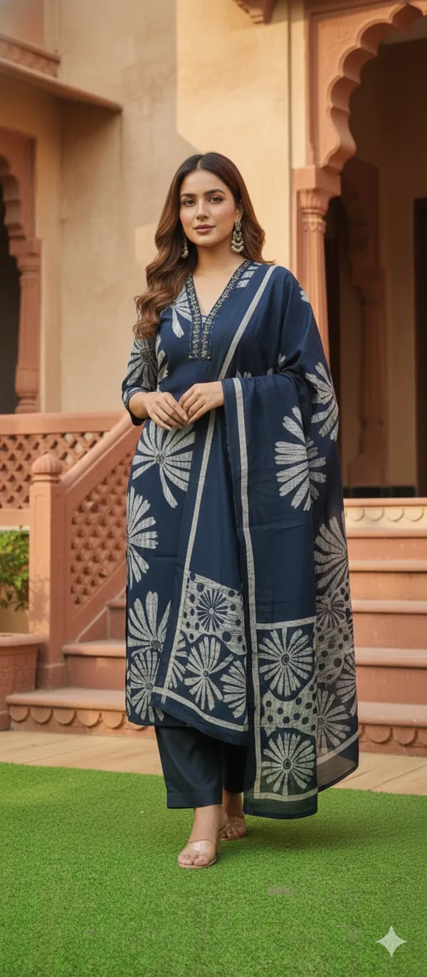 Hand-Block_Printed_Kurta_Set_with_Kota_Doria_Dupatta