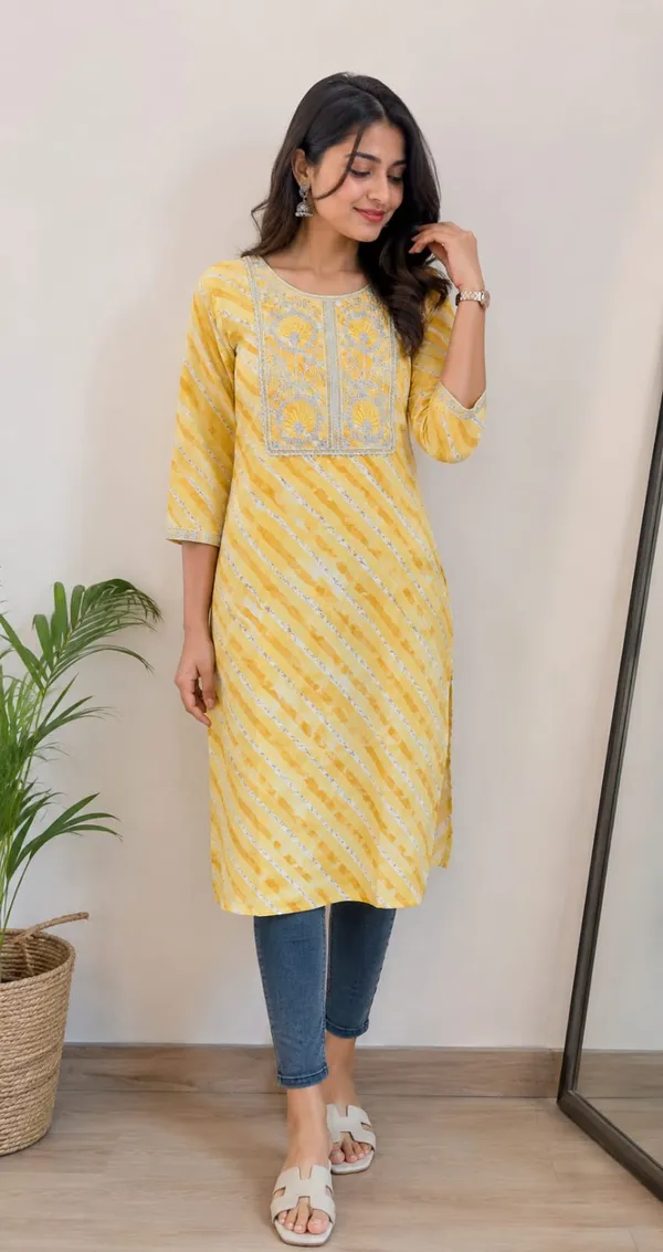Leheriya_Georgette_Kurta_|_Silver_Zari_Gota_Patti_Embroidered_Yoke_|_Jaipur_Trendzz