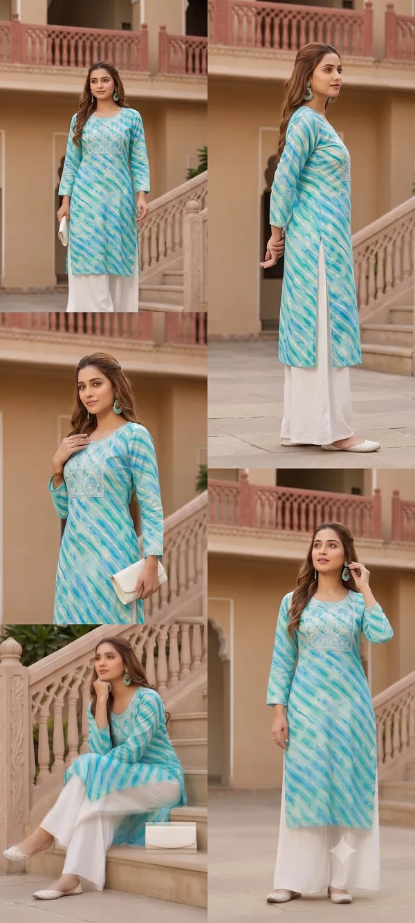 Leheriya_Georgette_Kurta_|_Silver_Zari_Gota_Patti_Embroidered_Yoke_|_Jaipur_Trendzz