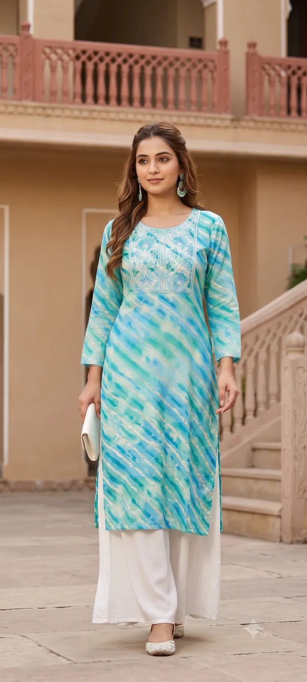 Leheriya_Georgette_Kurta_|_Silver_Zari_Gota_Patti_Embroidered_Yoke_|_Jaipur_Trendzz