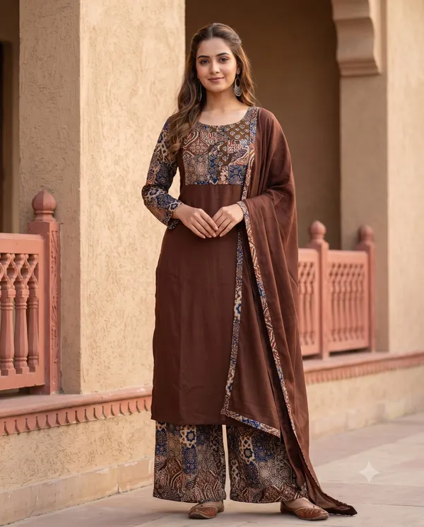 Roasted_Coffee_Brown_Cotton_Kurta_Set_|_Patchwork_Panel_&_Wide-Leg_Pal…