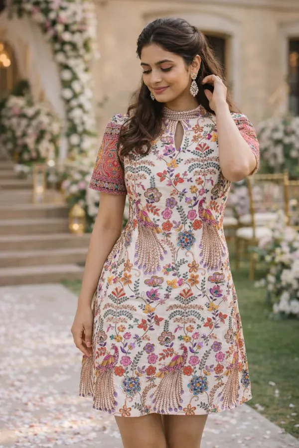 The_Royal_Peacock_Gala:_Hand-Embroidered_Chinon_Mini_Dress