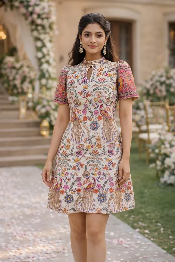 The_Royal_Peacock_Gala:_Hand-Embroidered_Chinon_Mini_Dress