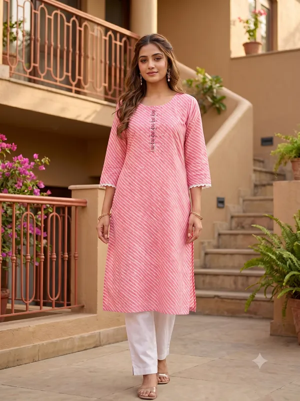 Vibrant_Pink_Leheriya_Straight_Kurti_|_Floral_Embroidery_&_Mirror_Work_|_Jaipur_Trendz