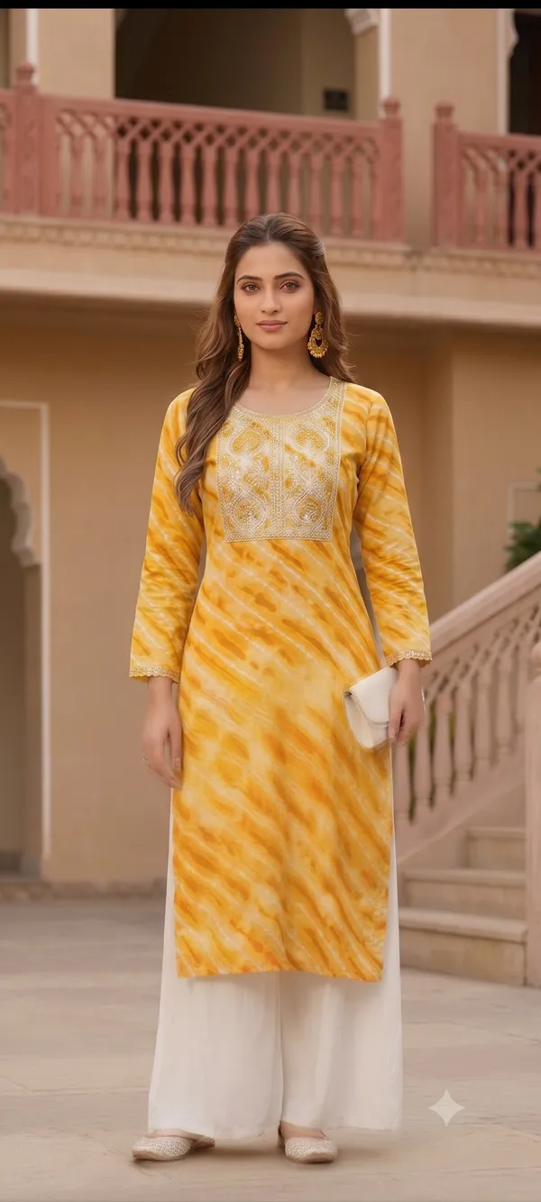 Leheriya_Georgette_Kurta_|_Silver_Zari_Gota_Patti_Embroidered_Yoke_|_Jaipur_Trendzz