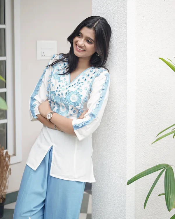 White_&_Cerulean_Blue_Embroidered_Cotton_Co-Ord_Set