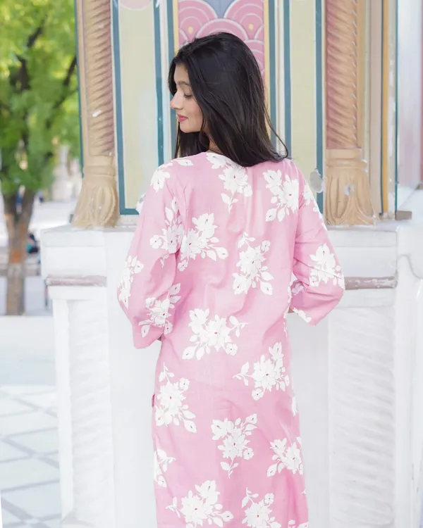 Pastel_Pink_Floral_Printed_Kurta_Set_with_Mirror_Work_Neckline