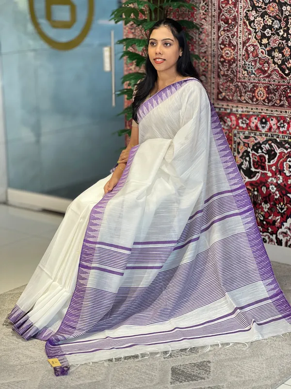 Purple_women's_Bhagalpuri_Kota_Viscous_Temple_Border_White_Saree_And_Variable_Color_Border_With_Blouse_Piece