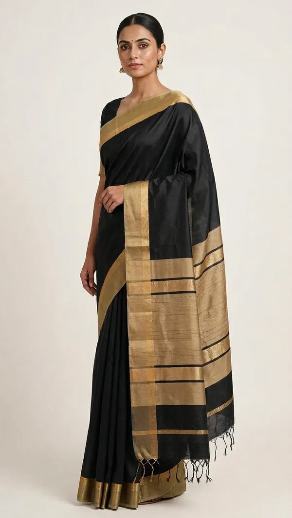 Tussar_Cotton_Silk_Bhagalpuri_Saree_with_Designed_Border_for_women's_(Black)