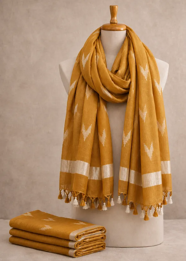 Linen_Cotton_Blend_Zari_Weaving_Handloom_Ikkat_Dupatta_(12009_Buff_Brown)