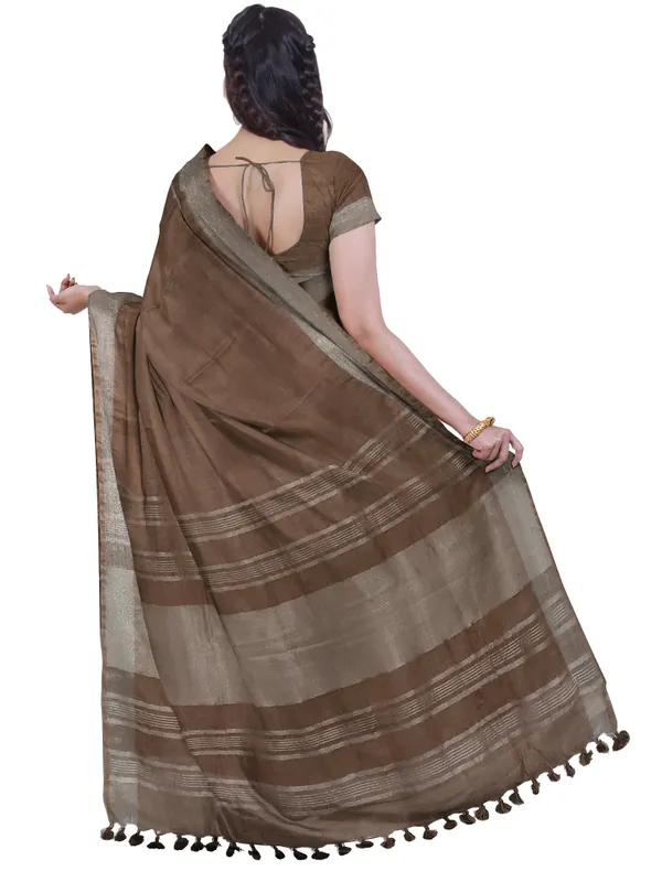 Brown_women's_Bhagalpuri_Handloom_Linen_Blend_Saree_And_Variation_Of_Colors_With_Running_Unstiched_Blouse_Piece
