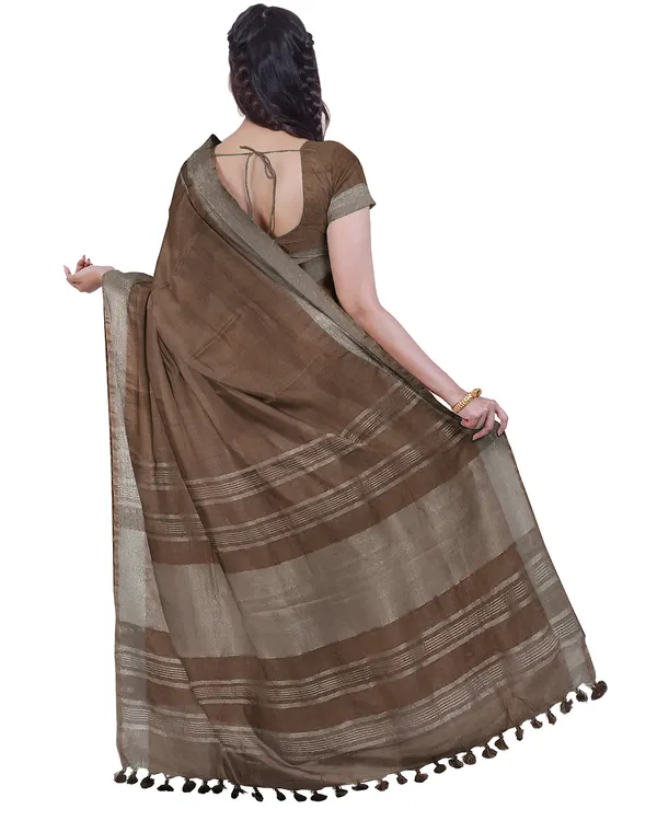 Brown_&_Quinacridone_Magenta_women's_Bhagalpuri_Handloom_Cotton-Linen_Blend_Saree_With_Running_Unstiched_Blouse_Piece