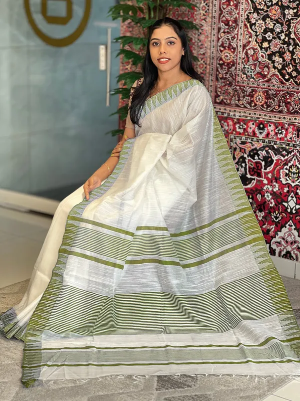 Bhagalpuri_Kota_Viscous_Temple_Border_White_Saree_And_Variable_Color_Border_With_Blouse_Piece