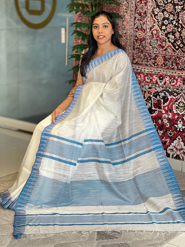 Cyan_women's_Bhagalpuri_Kota_Viscous_Temple_Border_White_Saree_And_Variable_Color_Border_With_Blouse_Piece