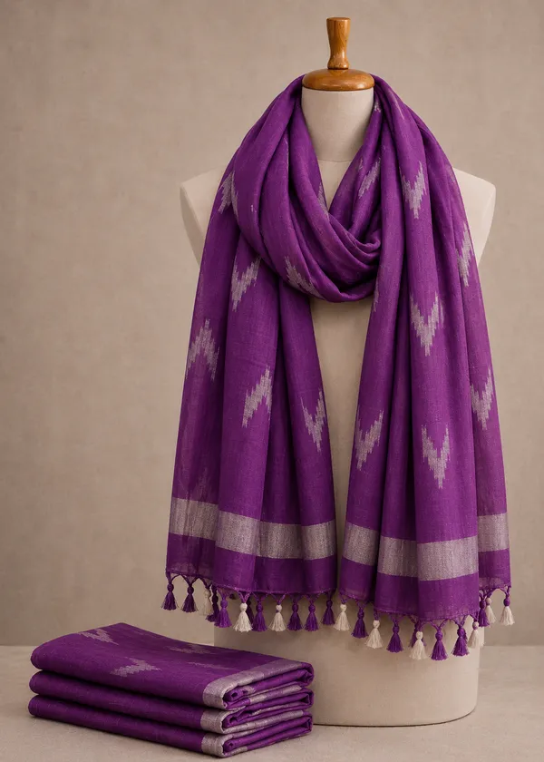 Linen_Cotton_Blend_Zari_Weaving_Handloom_Ikkat_Dupatta_(12010_Electric_Purple)