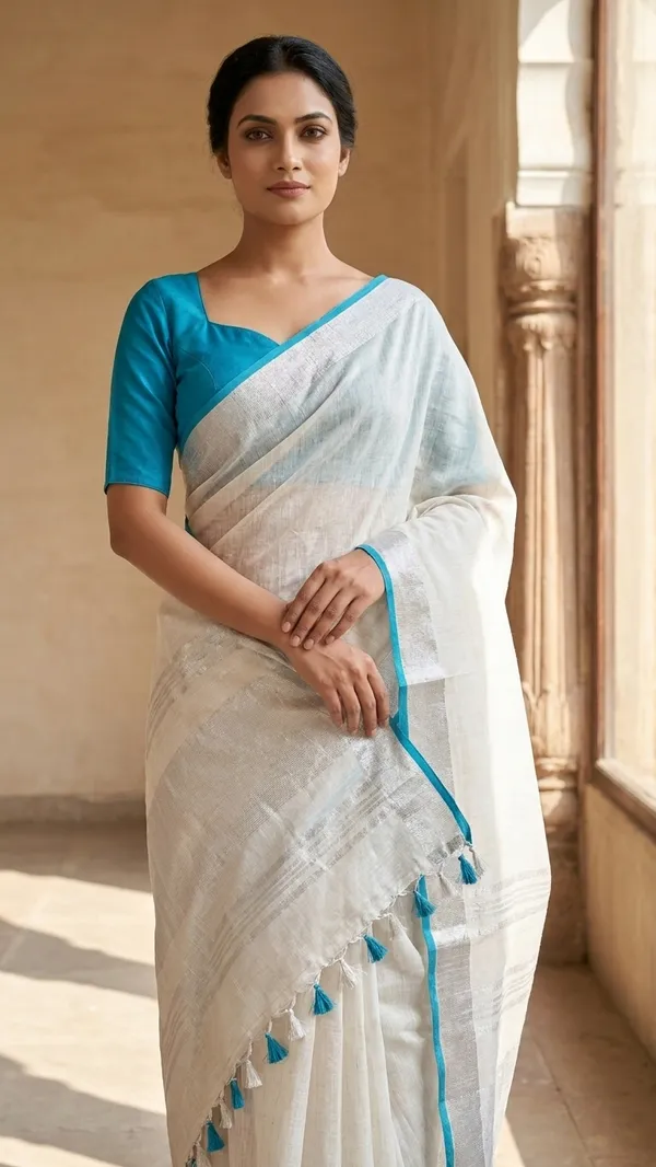 Bhagalpuri_Handloom_Linen_Cotton_Blend_Saree_WIth_Cotrast_Blouse_Piece