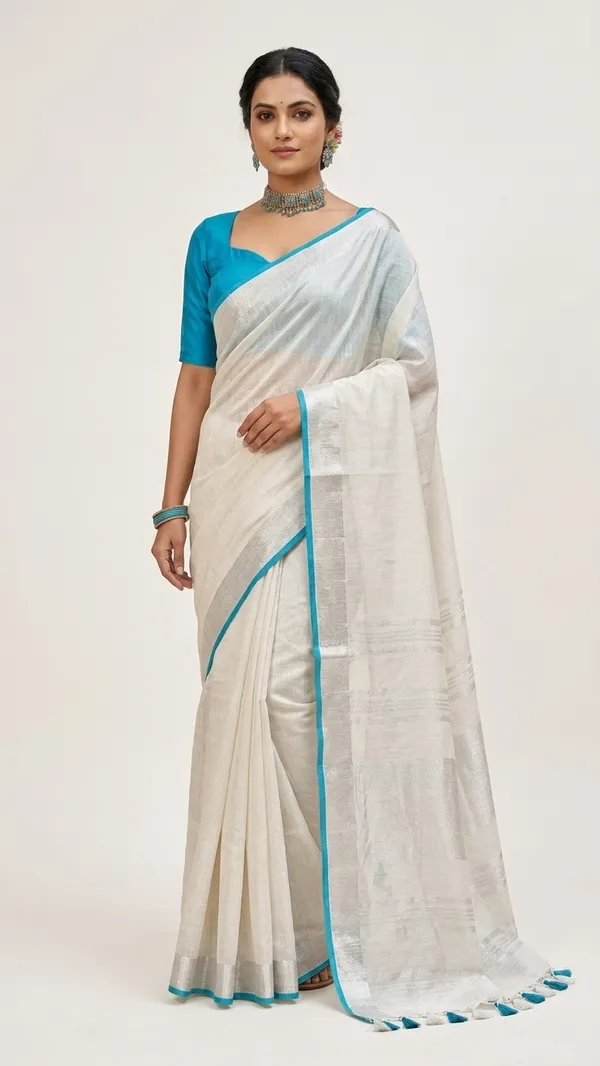 Bhagalpuri_Handloom_Linen_Cotton_Blend_Saree_WIth_Cotrast_Blouse_Piece