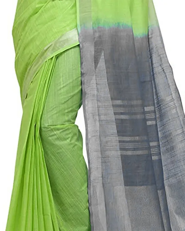 Lawn_Green_&_Grey_women's_Handloom_Bhagalpuri_Linen_Blend_Two_Dye_Saree_With_Running_Unstitched_Blouse_Piece