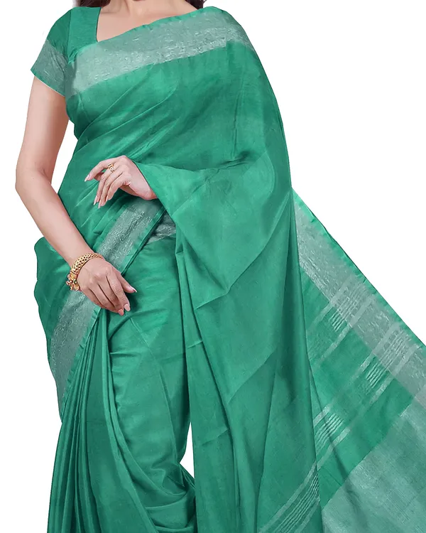 Bhagalpuri_Handloom_Cotton-Linen_Blend_Saree_With_Running_Unstiched_Blouse_Piece_(Lake_Grey_&_Mint_Green)