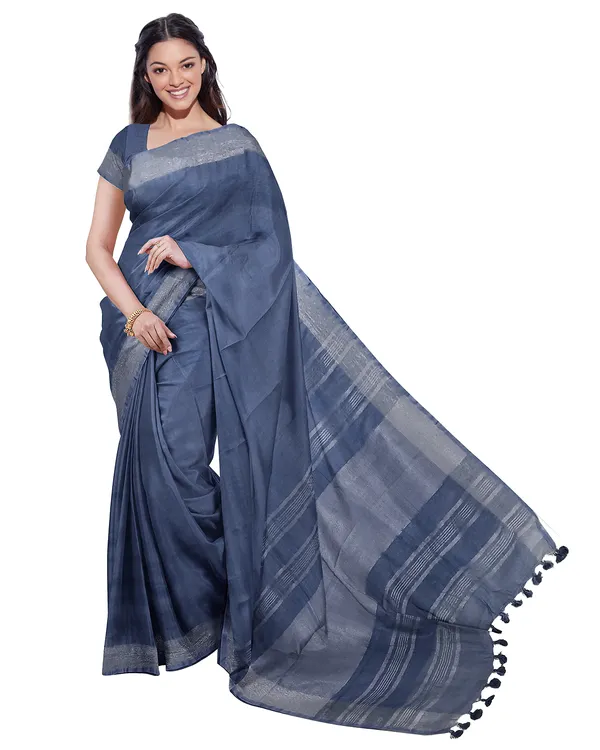 Bhagalpuri_Handloom_Cotton-Linen_Blend_Saree_With_Running_Unstiched_Blouse_Piece_(Lake_Grey_&_Mint_Green)
