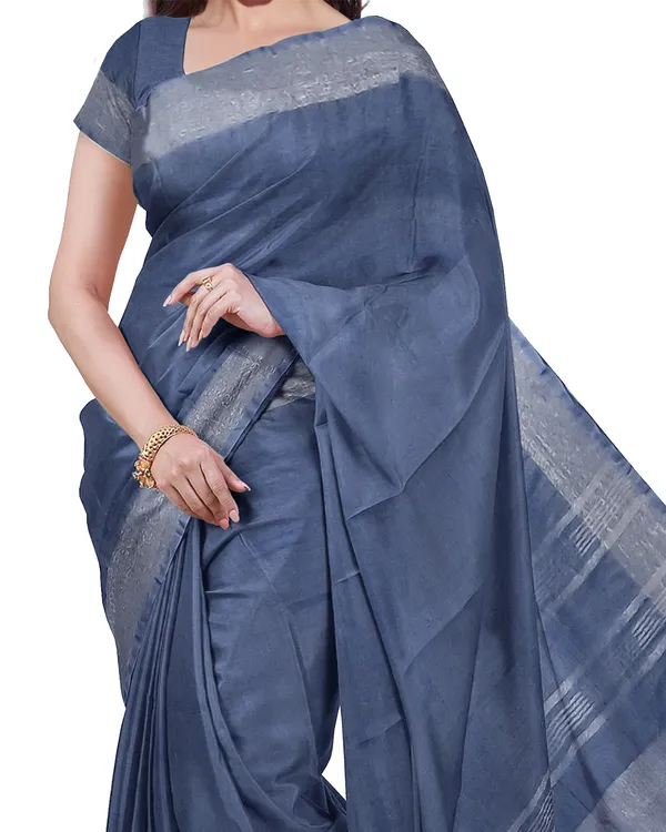 Bhagalpuri_Handloom_Cotton-Linen_Blend_Saree_With_Running_Unstiched_Blouse_Piece_(Lake_Grey_&_Mint_Green)
