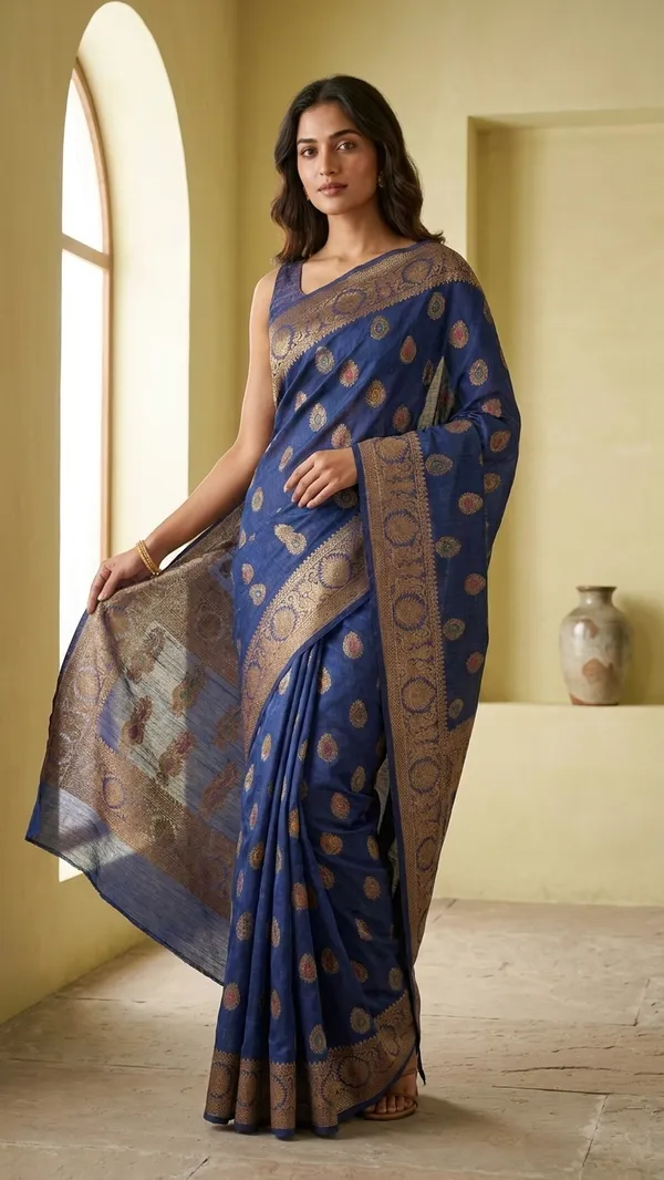 Eri_Tussar_Silk_Handloom_Banarasi_Saree_with_Rich_Zari_Weaving