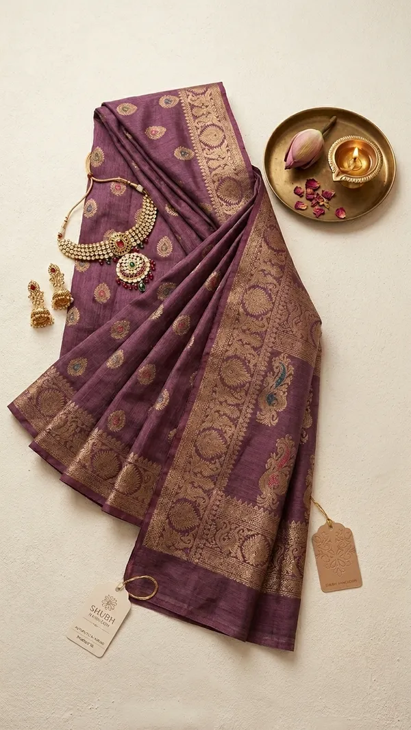 Eri_Tussar_Silk_Handloom_Banarasi_Saree_with_Rich_Zari_Weaving