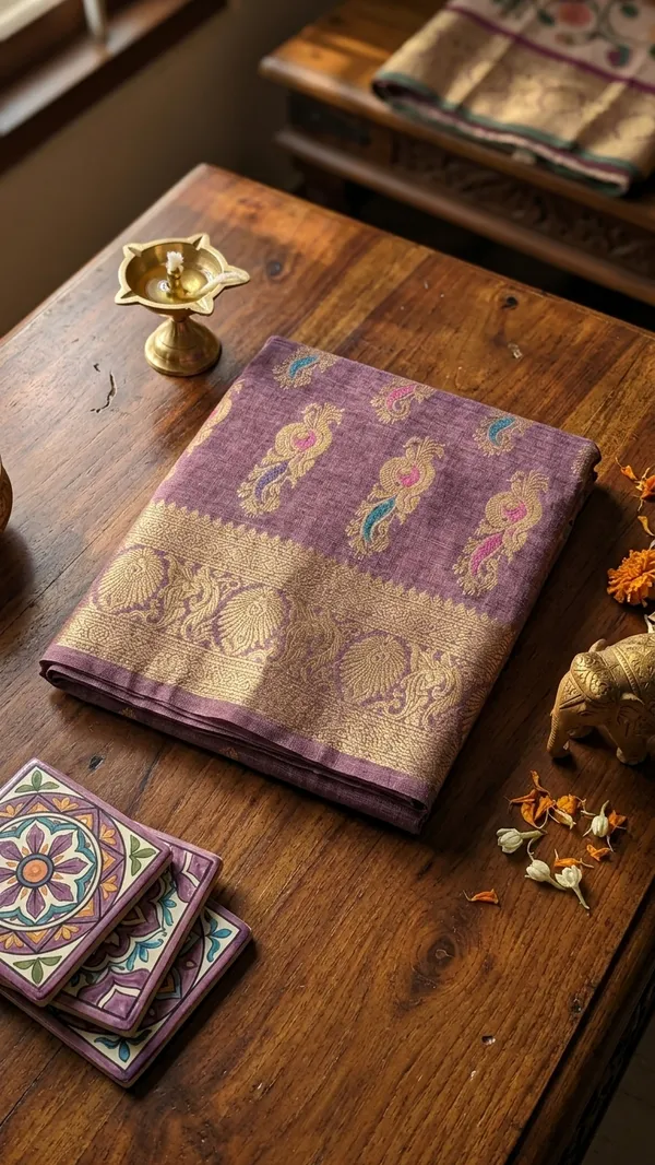 Eri_Tussar_Silk_Handloom_Banarasi_Saree_with_Rich_Zari_Weaving