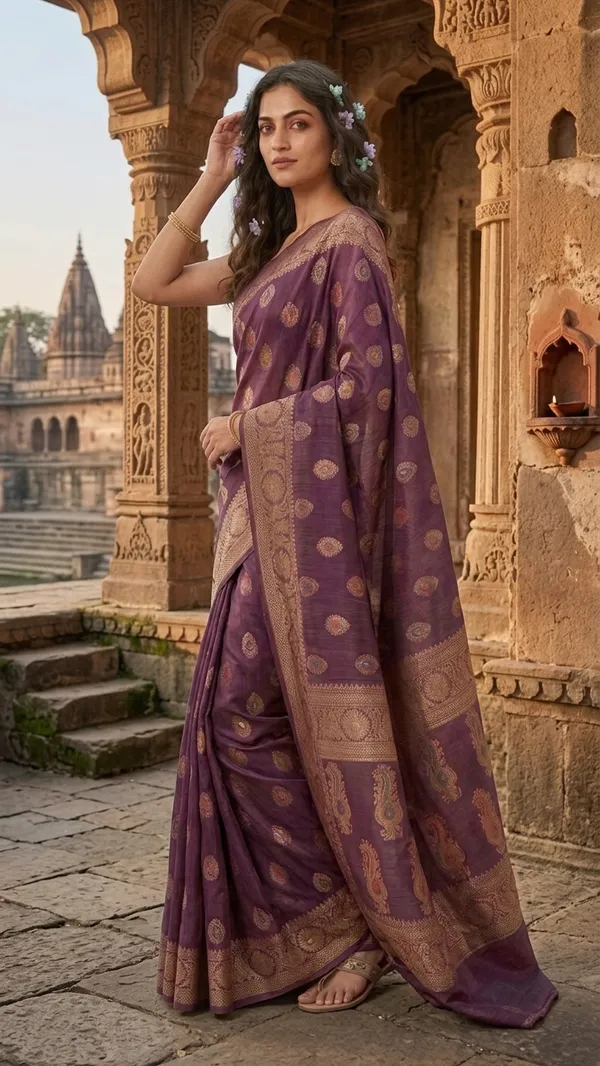 Eri_Tussar_Silk_Handloom_Banarasi_Saree_with_Rich_Zari_Weaving