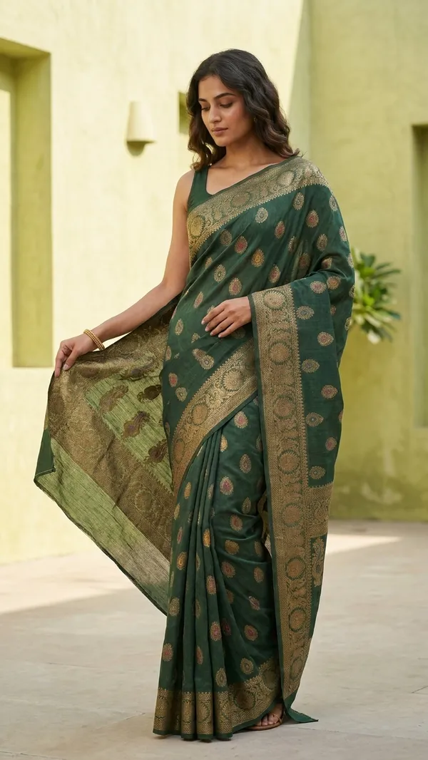 Eri_Tussar_Silk_Handloom_Banarasi_Saree_with_Rich_Zari_Weaving