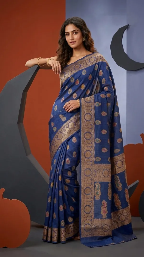 Eri_Tussar_Silk_Handloom_Banarasi_Saree_with_Rich_Zari_Weaving