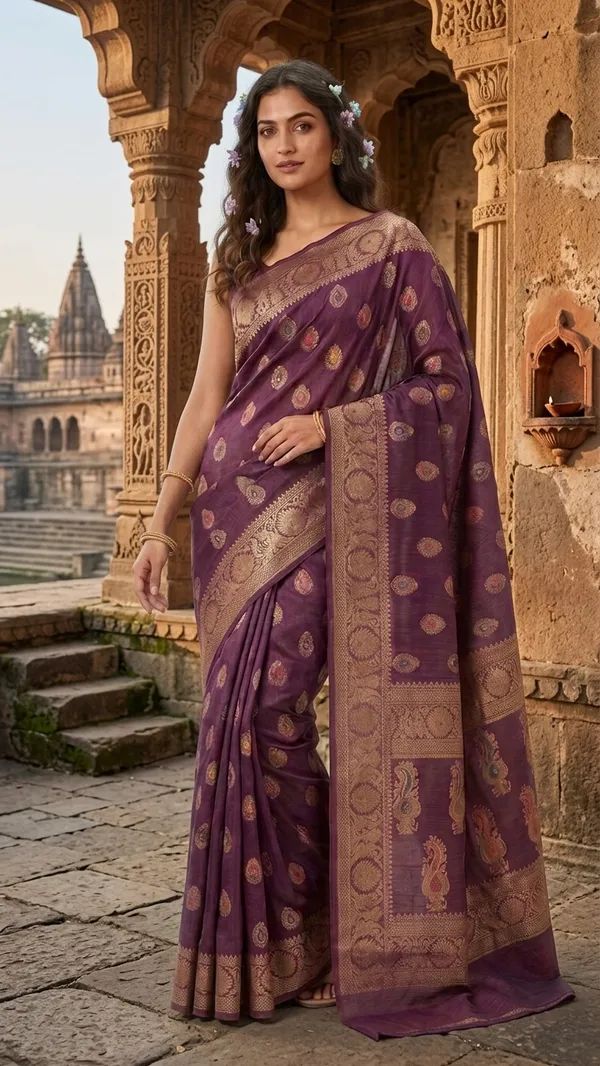 Eri_Tussar_Silk_Handloom_Banarasi_Saree_with_Rich_Zari_Weaving
