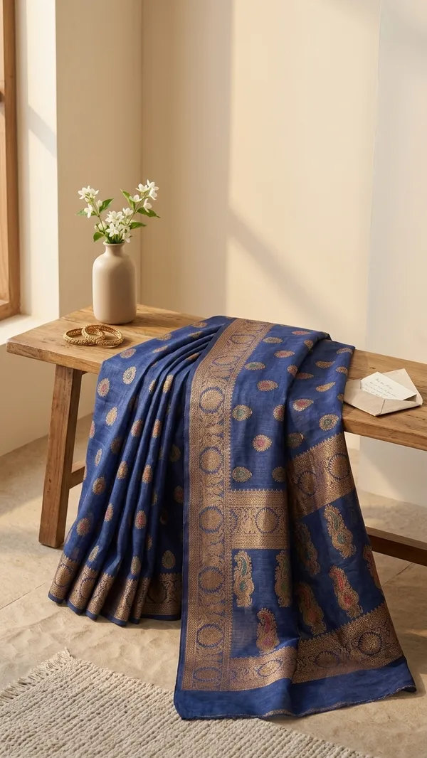 Eri_Tussar_Silk_Handloom_Banarasi_Saree_with_Rich_Zari_Weaving