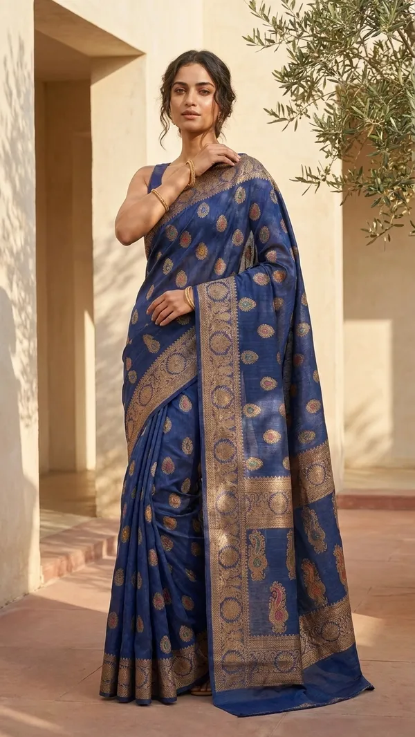Eri_Tussar_Silk_Handloom_Banarasi_Saree_with_Rich_Zari_Weaving