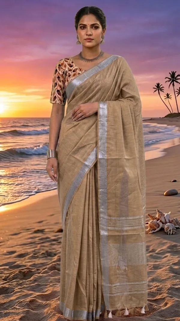 Handwoven_Linen_Blend_Saree_With_Running_Blouse_Piece(Beige)