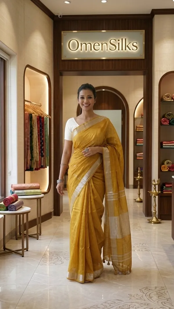 Handwoven_Linen_Blend_Saree_With_Running_Blouse_Piece(Golden_Yellow)