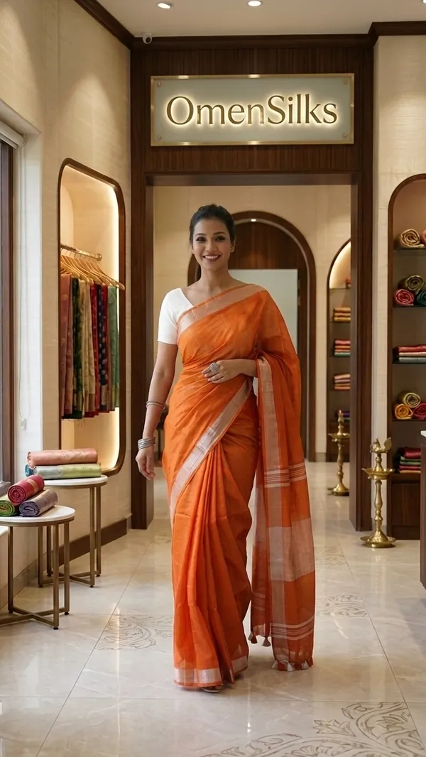 Handwoven_Linen_Blend_Saree_With_Running_Blouse_Piece(Orange)