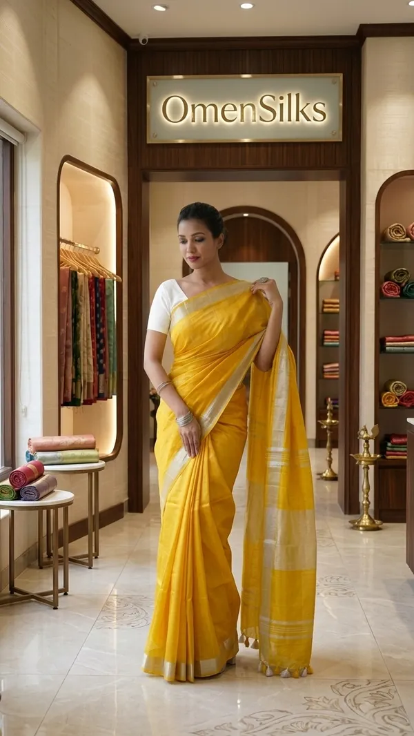 Handwoven_Linen_Blend_Saree_With_Running_Blouse_Piece(Yellow)
