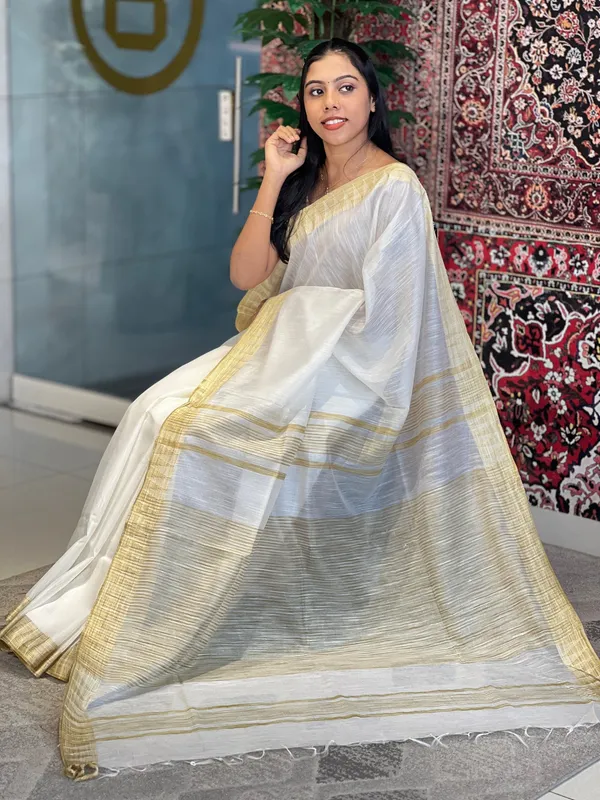 Gold_women's_Bhagalpuri_Kota_Viscous_Temple_Border_White_Saree_And_Variable_Color_Border_With_Blouse_Piece