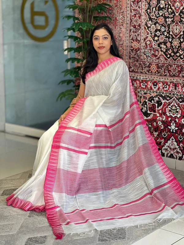 Pink_women's_Bhagalpuri_Kota_Viscous_Temple_Border_White_Saree_And_Variable_Color_Border_With_Blouse_Piece