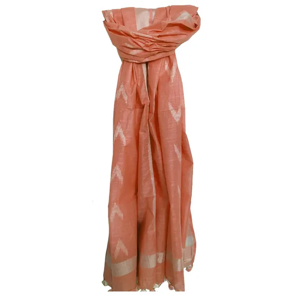 Linen_Cotton_Blend_Zari_Weaving_Handloom_Ikkat_Dupatta_(12004_Apricot_Orange)