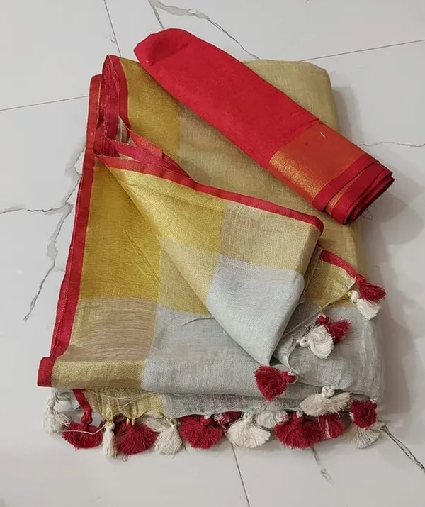 Handloom_Bhagalpuri_Linen_Cotton_Blend_Contrast_Border_Saree_for_Women_(12627_Gold-White-Red)