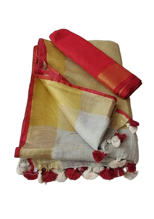 Handloom_Bhagalpuri_Linen_Cotton_Blend_Contrast_Border_Saree_for_Women_(12627_Gold-White-Red)