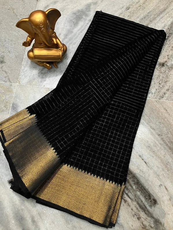 Cotton_Silk_Handloom_Bhagalpuri_Wide_Border_Check_Saree_(Gold-Black)