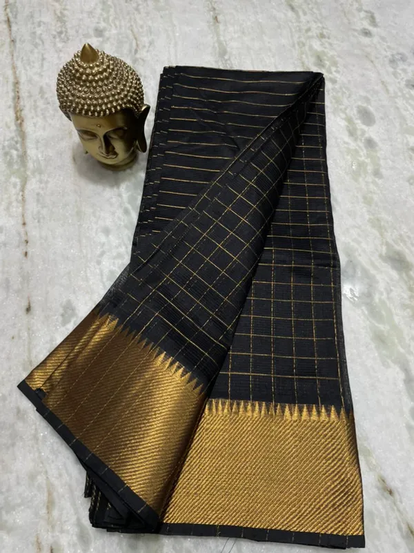 Cotton_Silk_Handloom_Bhagalpuri_Wide_Border_Check_Saree_(Gold-Black)